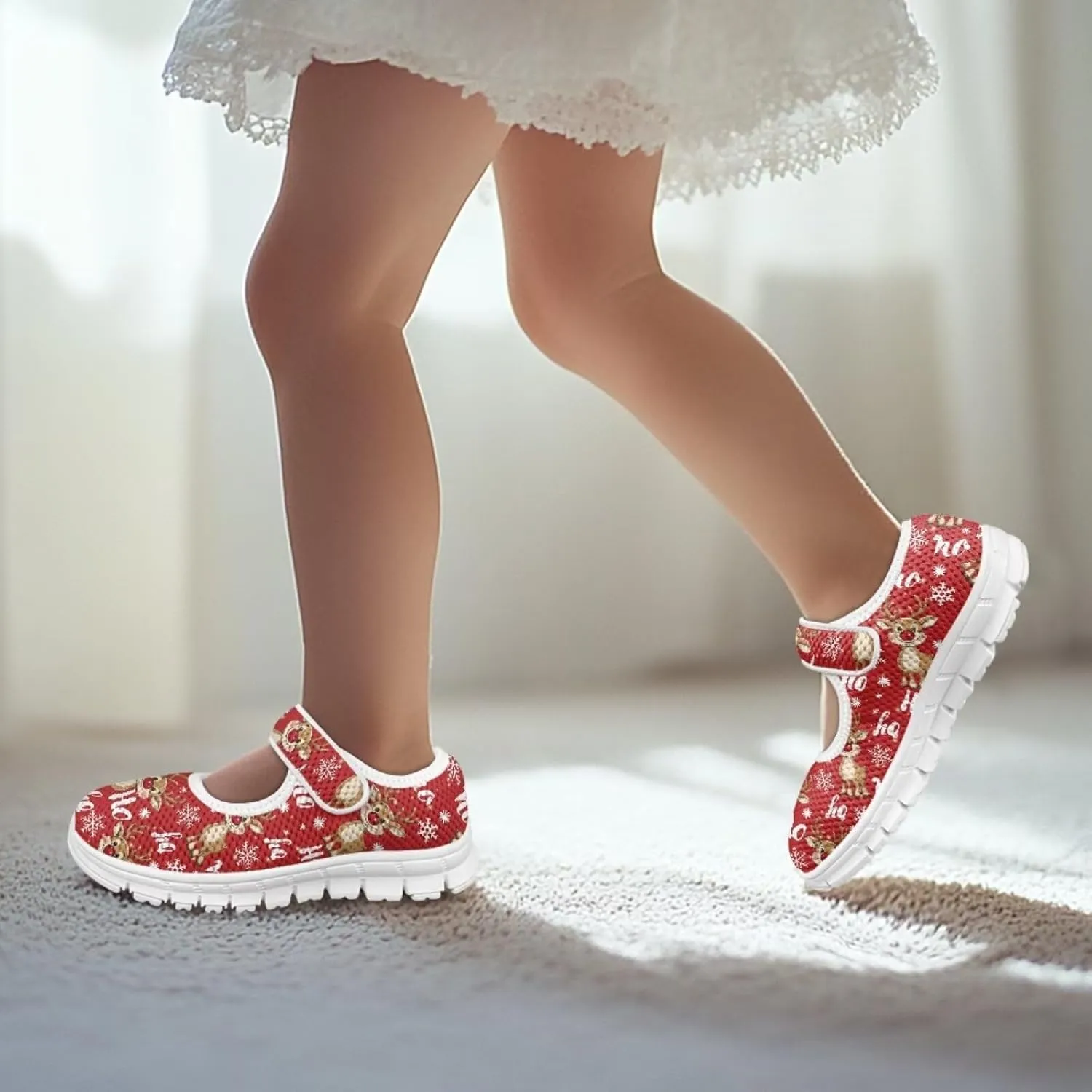 chaqlin Christmas Sneaker Mary Jane for Kids Slip On Casual Outdoor School Sports Shoes Lightweight Flat Walking Sneaker