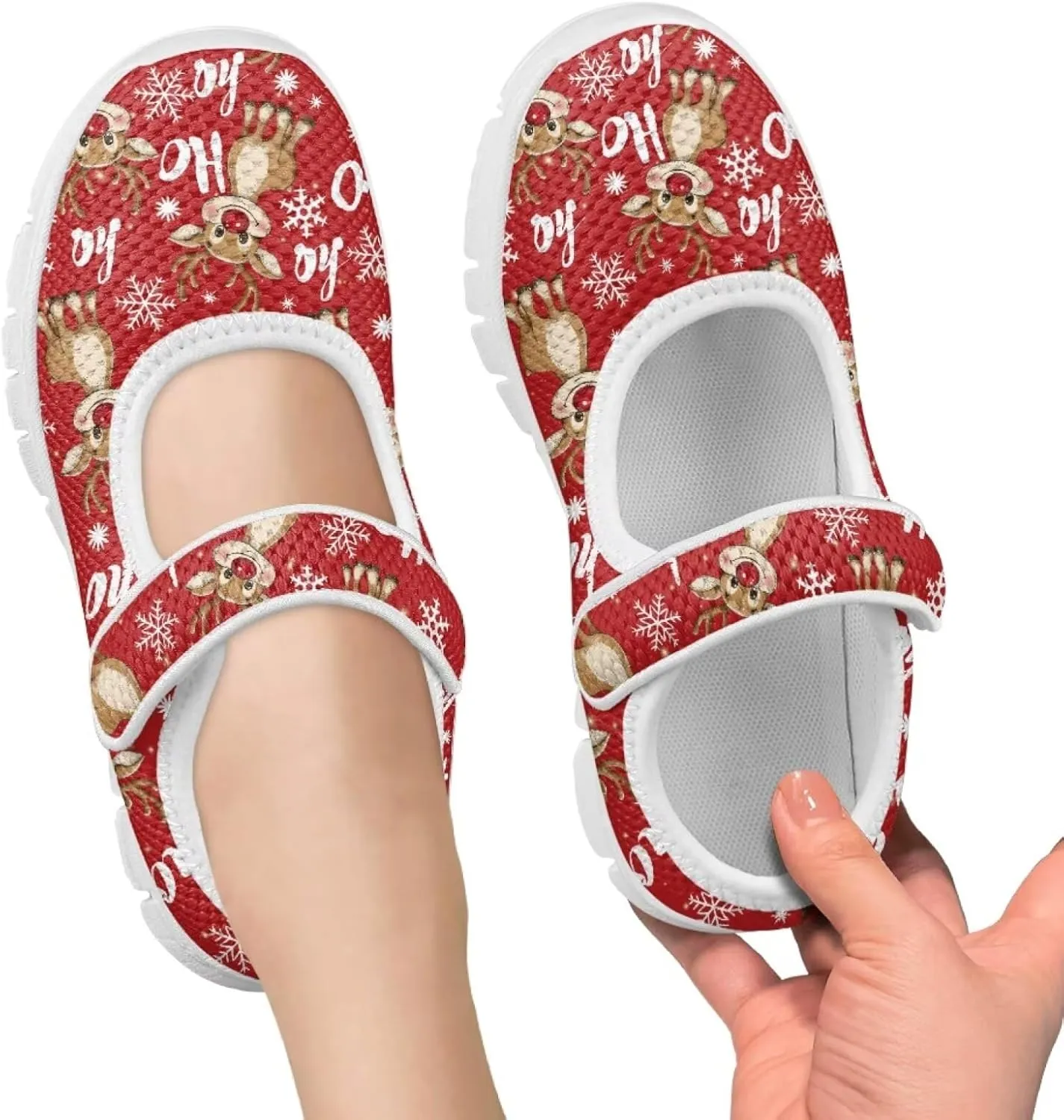chaqlin Christmas Sneaker Mary Jane for Kids Slip On Casual Outdoor School Sports Shoes Lightweight Flat Walking Sneaker
