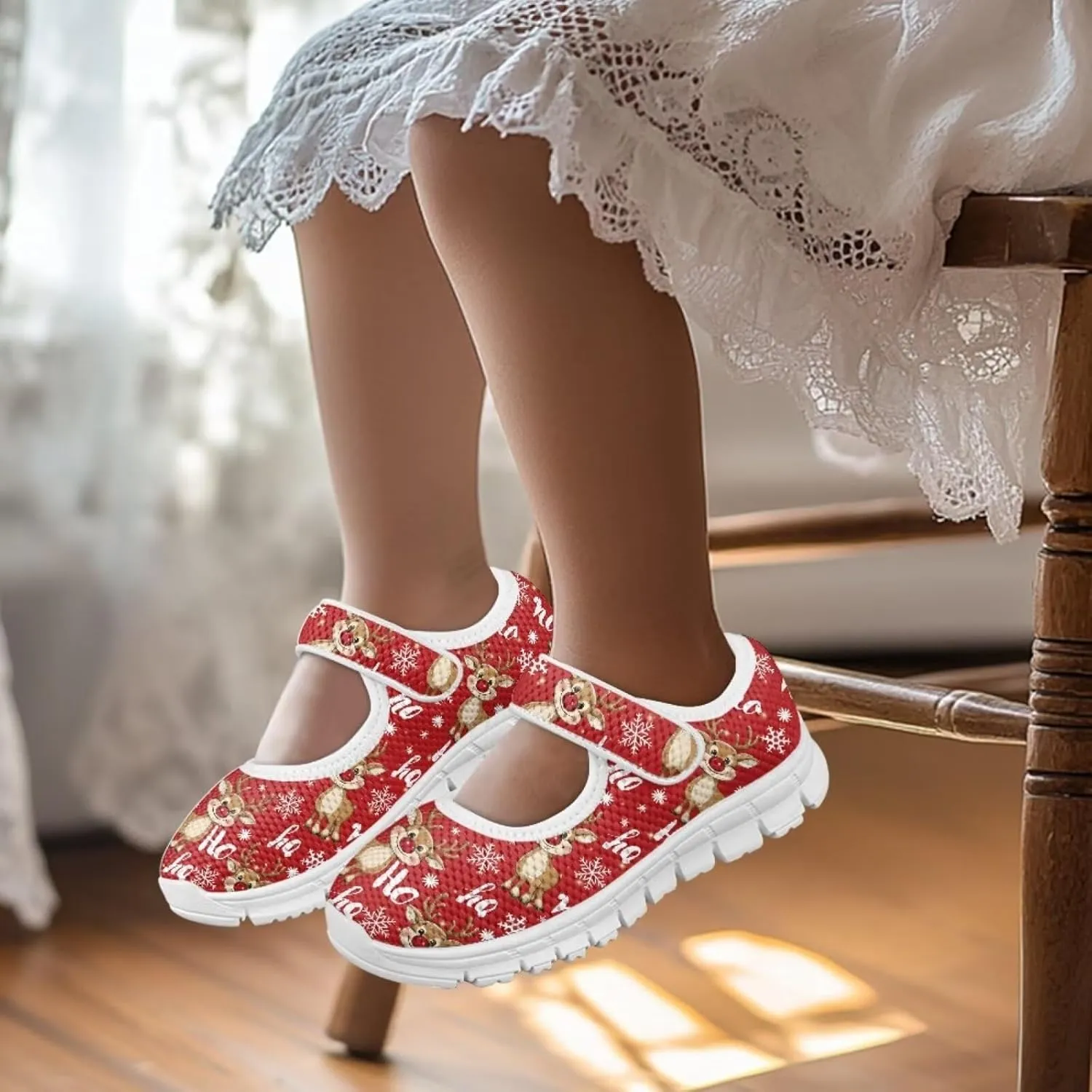 chaqlin Christmas Sneaker Mary Jane for Kids Slip On Casual Outdoor School Sports Shoes Lightweight Flat Walking Sneaker