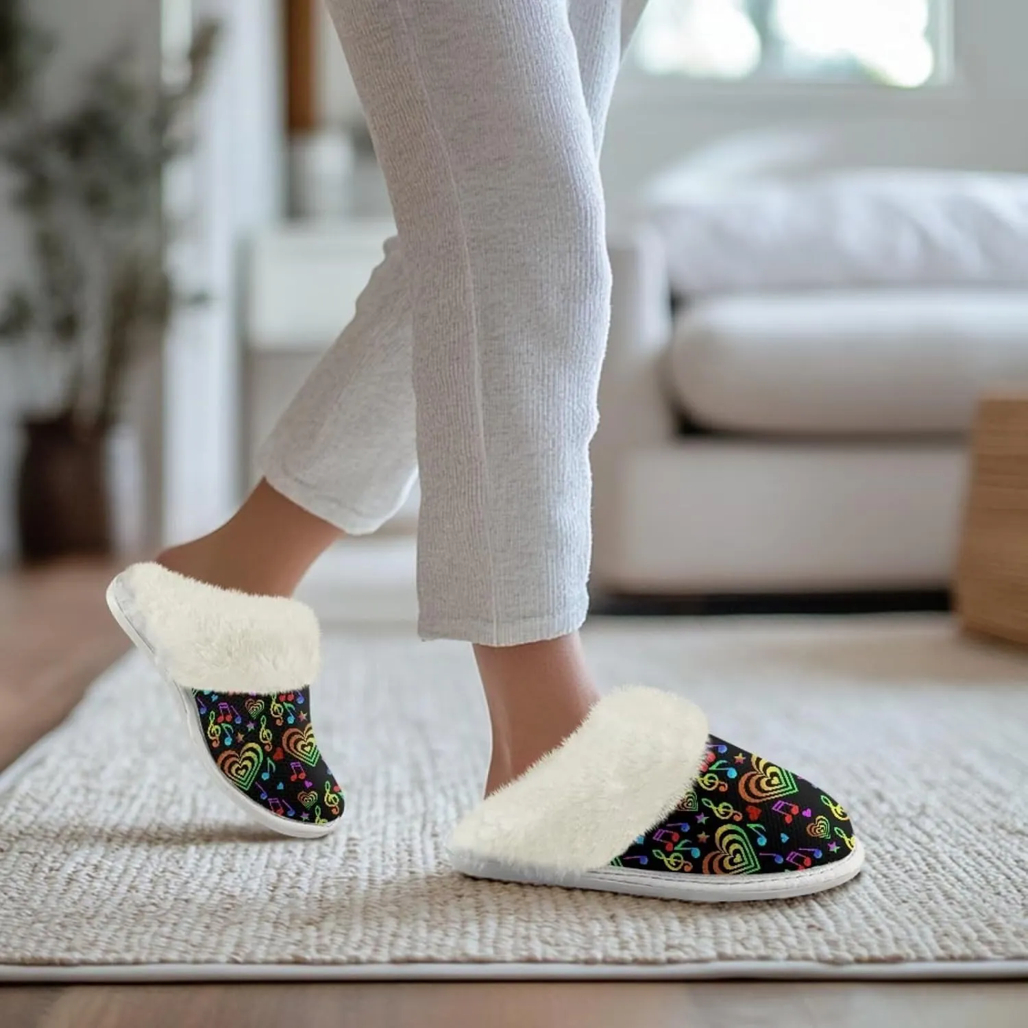 chaqlin Fuzzy Slipper with Fur Edge for Women Men Wide Indoor Outdoor Slip Sole Flannel Feet Slippers Lightweight Warm Winter Fur Fluffy Bedroom Shoes
