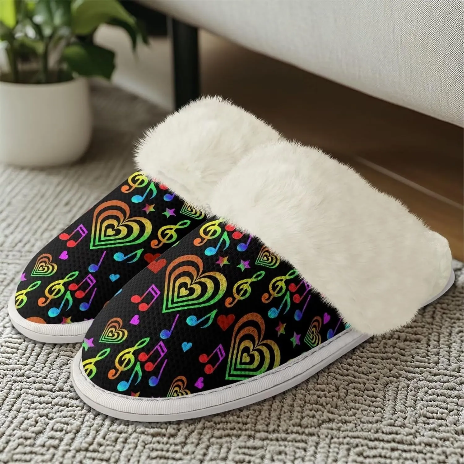 chaqlin Fuzzy Slipper with Fur Edge for Women Men Wide Indoor Outdoor Slip Sole Flannel Feet Slippers Lightweight Warm Winter Fur Fluffy Bedroom Shoes