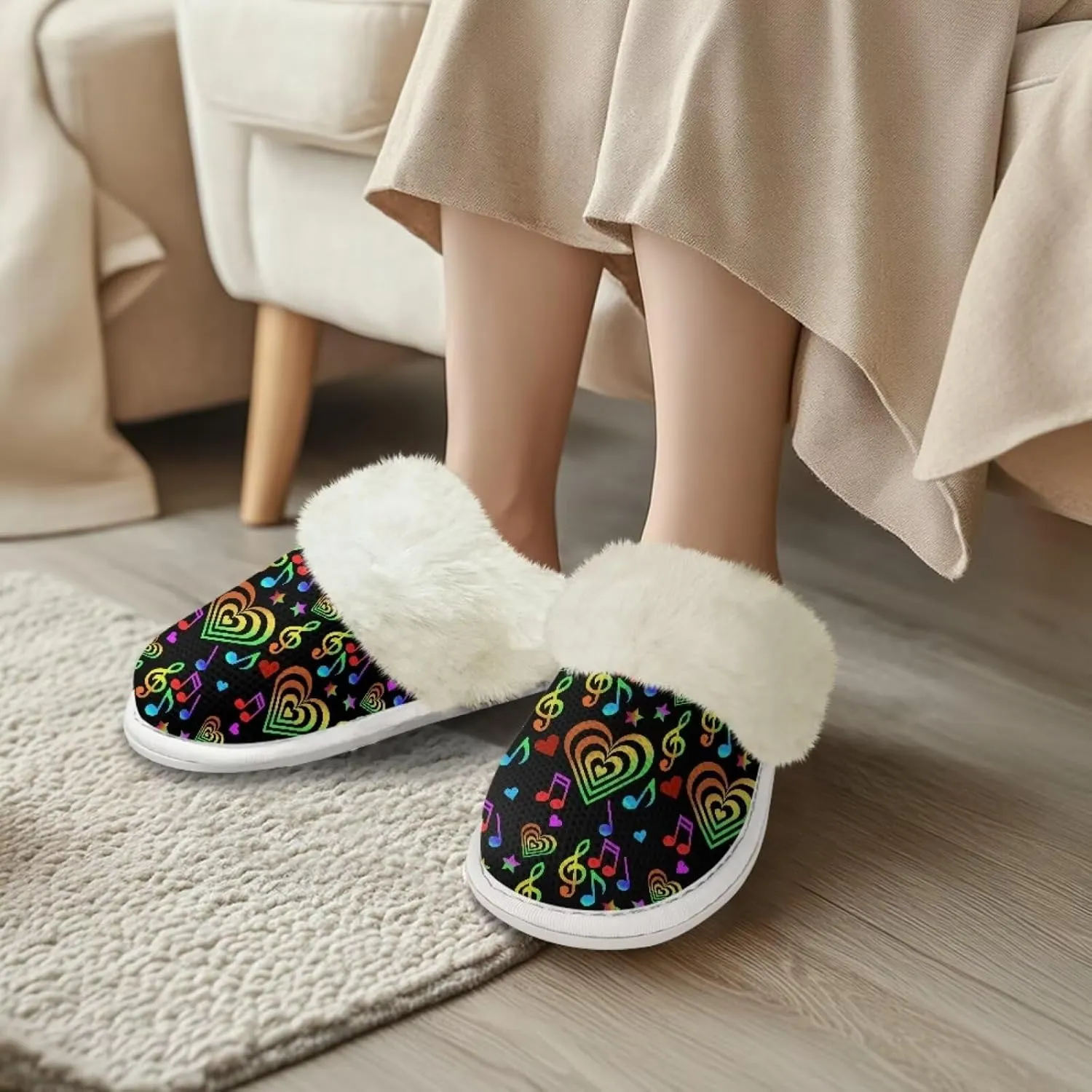chaqlin Fuzzy Slipper with Fur Edge for Women Men Wide Indoor Outdoor Slip Sole Flannel Feet Slippers Lightweight Warm Winter Fur Fluffy Bedroom Shoes