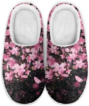 chaqlin Winter Fuzzy Slippers Flower Print Fluffy House Sandals Flat Heels Womens Wide Slip Resistant Memory Foam Bedroom Causal Shoes Slipper