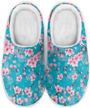 chaqlin Winter Fuzzy Slippers Flower Print Fluffy House Sandals Flat Heels Womens Wide Slip Resistant Memory Foam Bedroom Causal Shoes Slipper