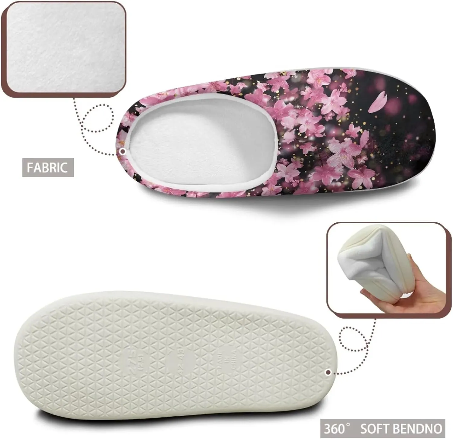 chaqlin Winter Fuzzy Slippers Flower Print Fluffy House Sandals Flat Heels Womens Wide Slip Resistant Memory Foam Bedroom Causal Shoes Slipper