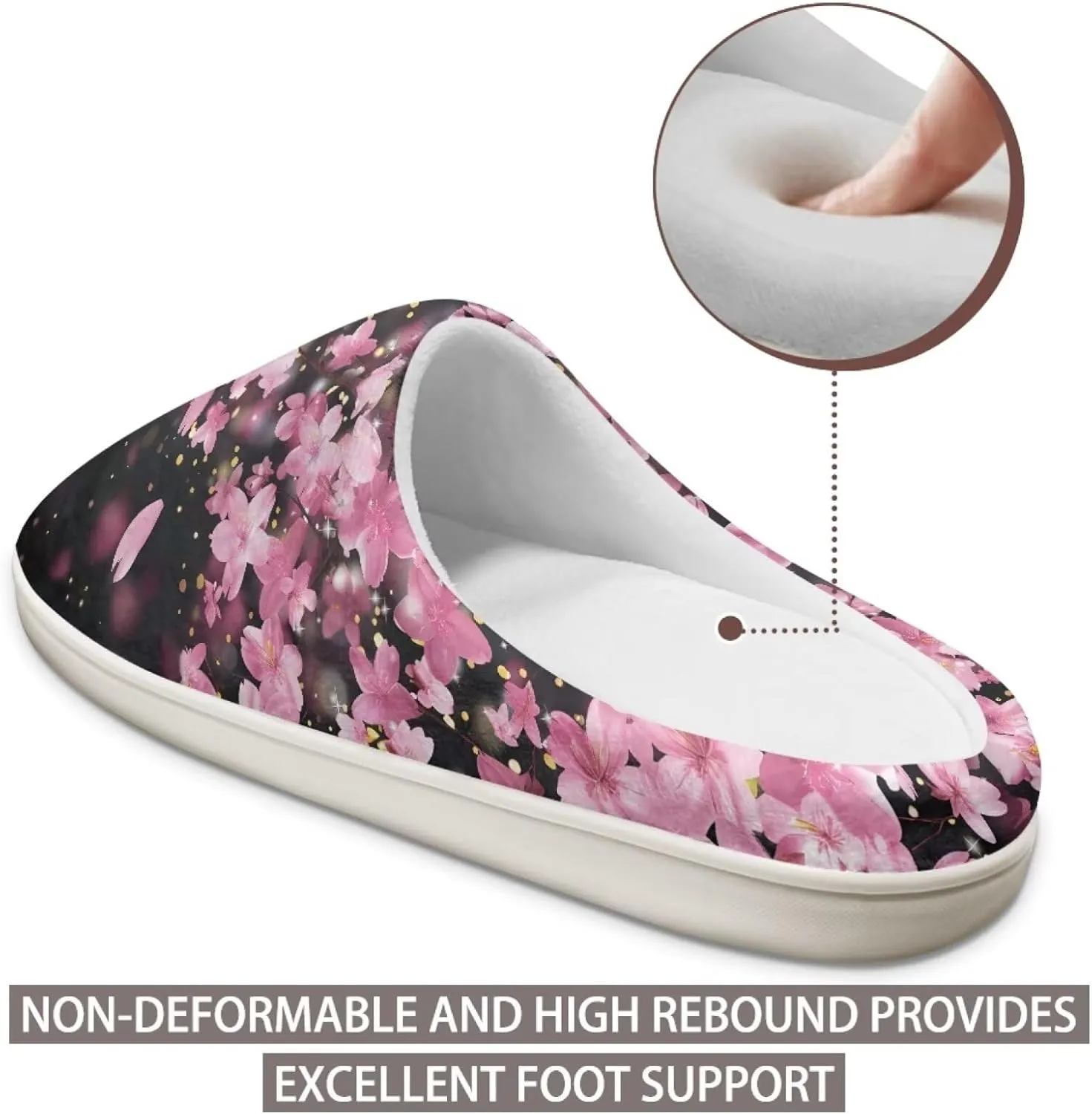 chaqlin Winter Fuzzy Slippers Flower Print Fluffy House Sandals Flat Heels Womens Wide Slip Resistant Memory Foam Bedroom Causal Shoes Slipper