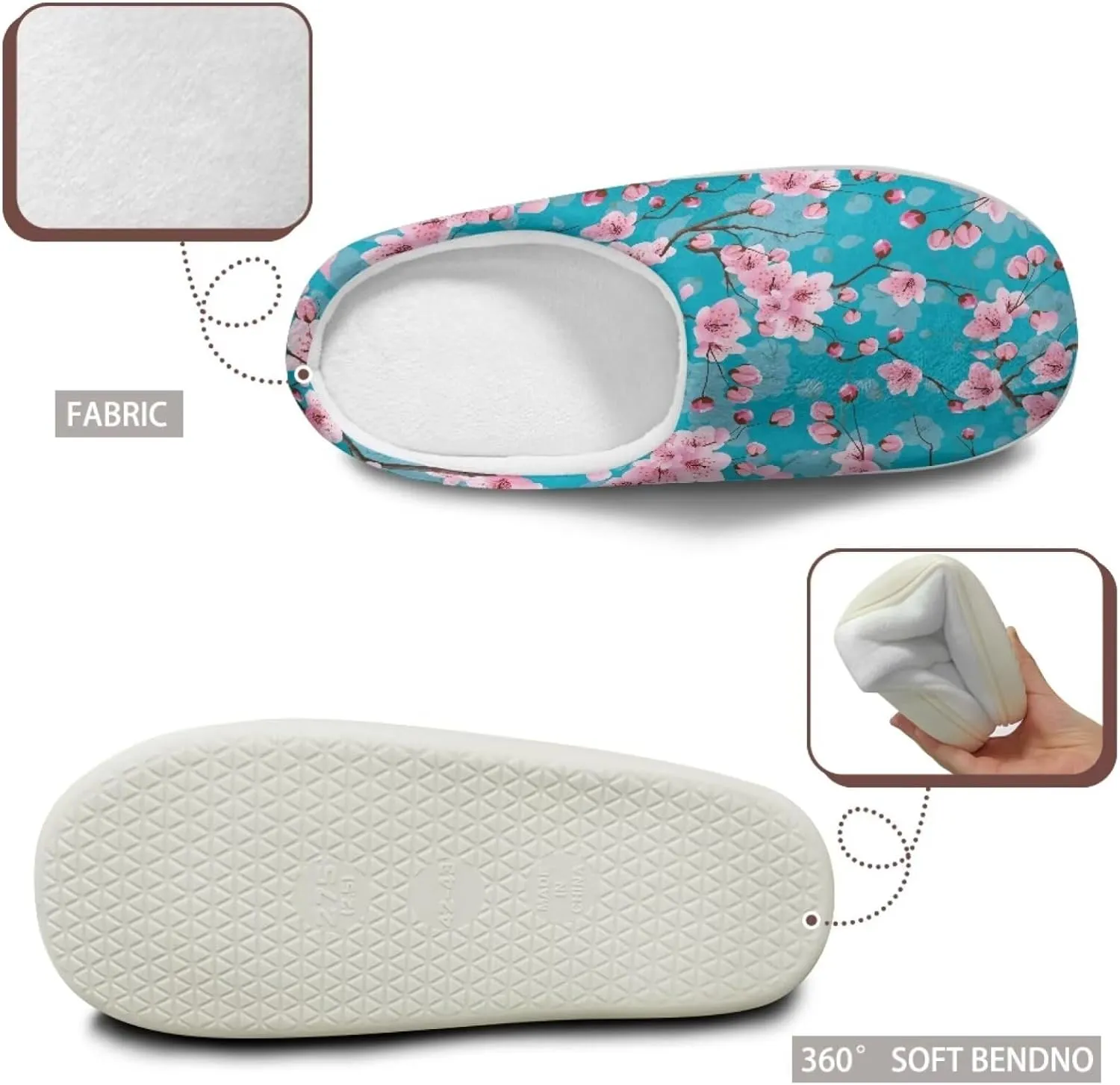 chaqlin Winter Fuzzy Slippers Flower Print Fluffy House Sandals Flat Heels Womens Wide Slip Resistant Memory Foam Bedroom Causal Shoes Slipper