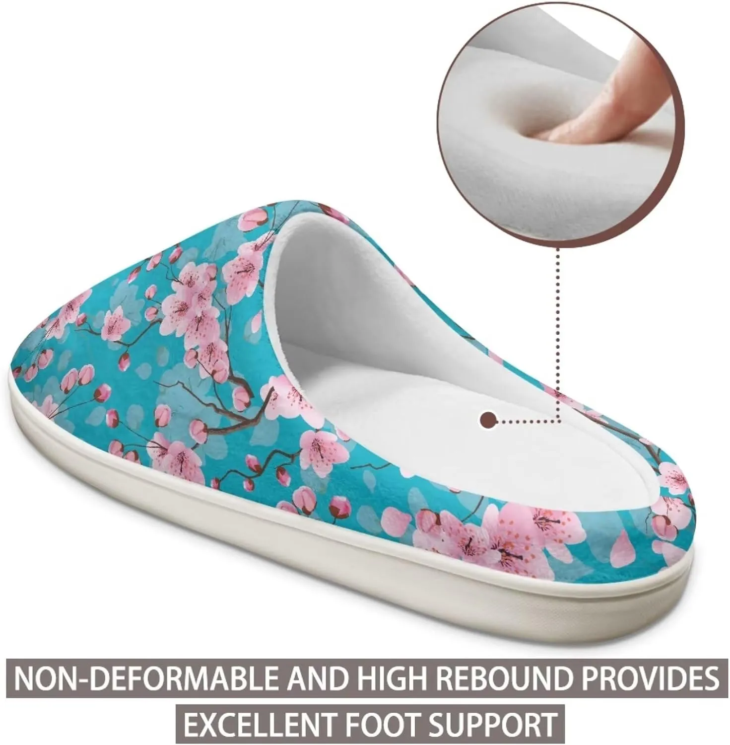 chaqlin Winter Fuzzy Slippers Flower Print Fluffy House Sandals Flat Heels Womens Wide Slip Resistant Memory Foam Bedroom Causal Shoes Slipper