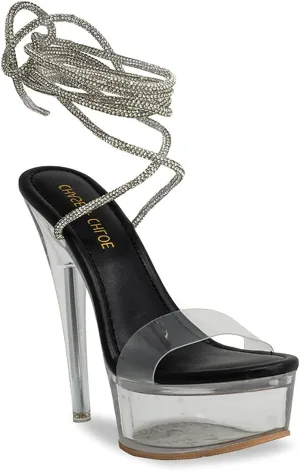 Chase & Chloe Women Clear Platform Stiletto Heels Lace Up Strappy Sandals