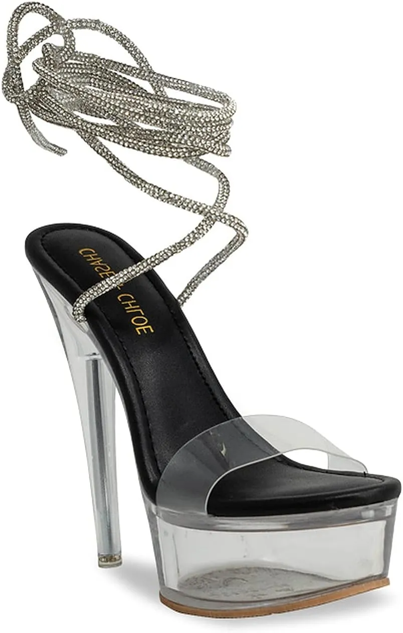 Chase & Chloe Women Clear Platform Stiletto Heels Lace Up Strappy Sandals