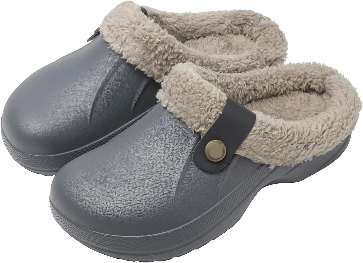 ChayChax Women and Men Fur Lined Clogs Memory Foam Warm Fuzzy Slippers Winter Waterproof Indoor Outdoor Slipper