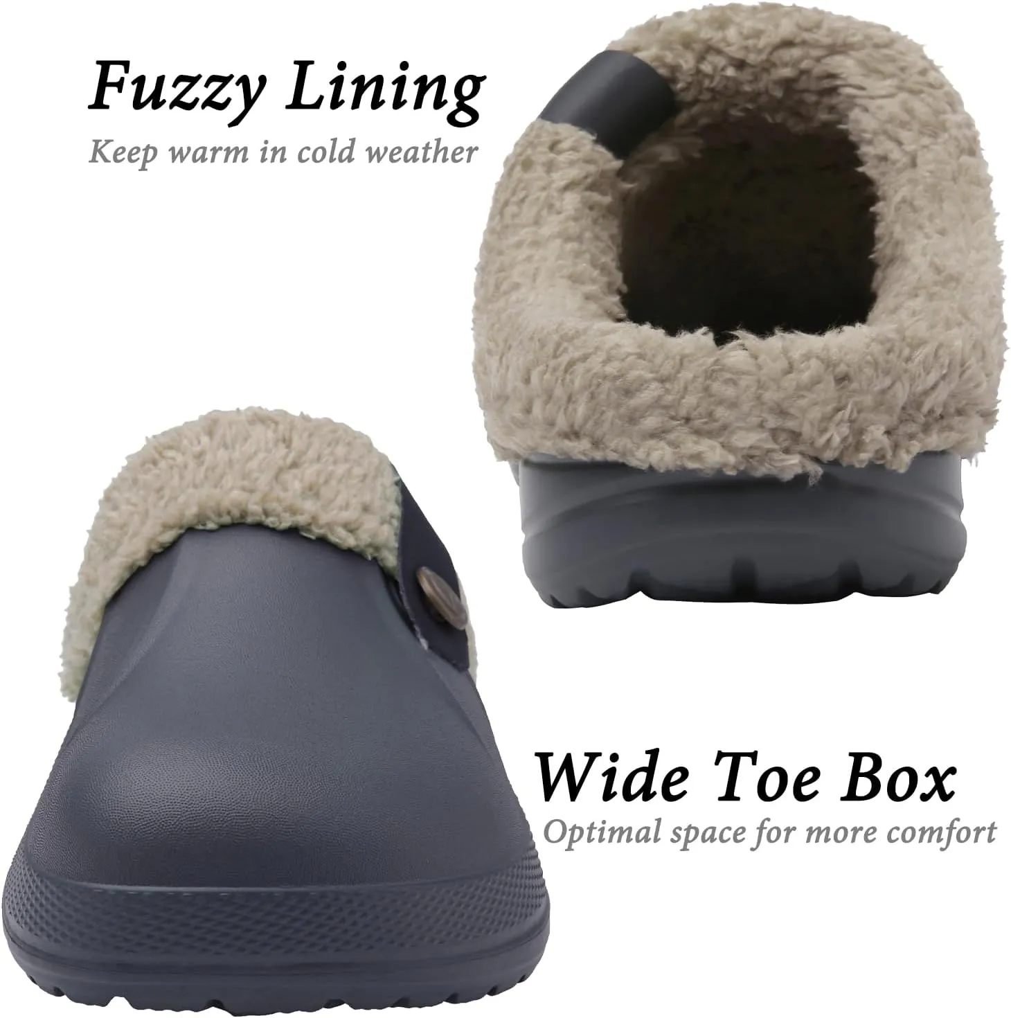 ChayChax Women and Men Fur Lined Clogs Memory Foam Warm Fuzzy Slippers Winter Waterproof Indoor Outdoor Slipper