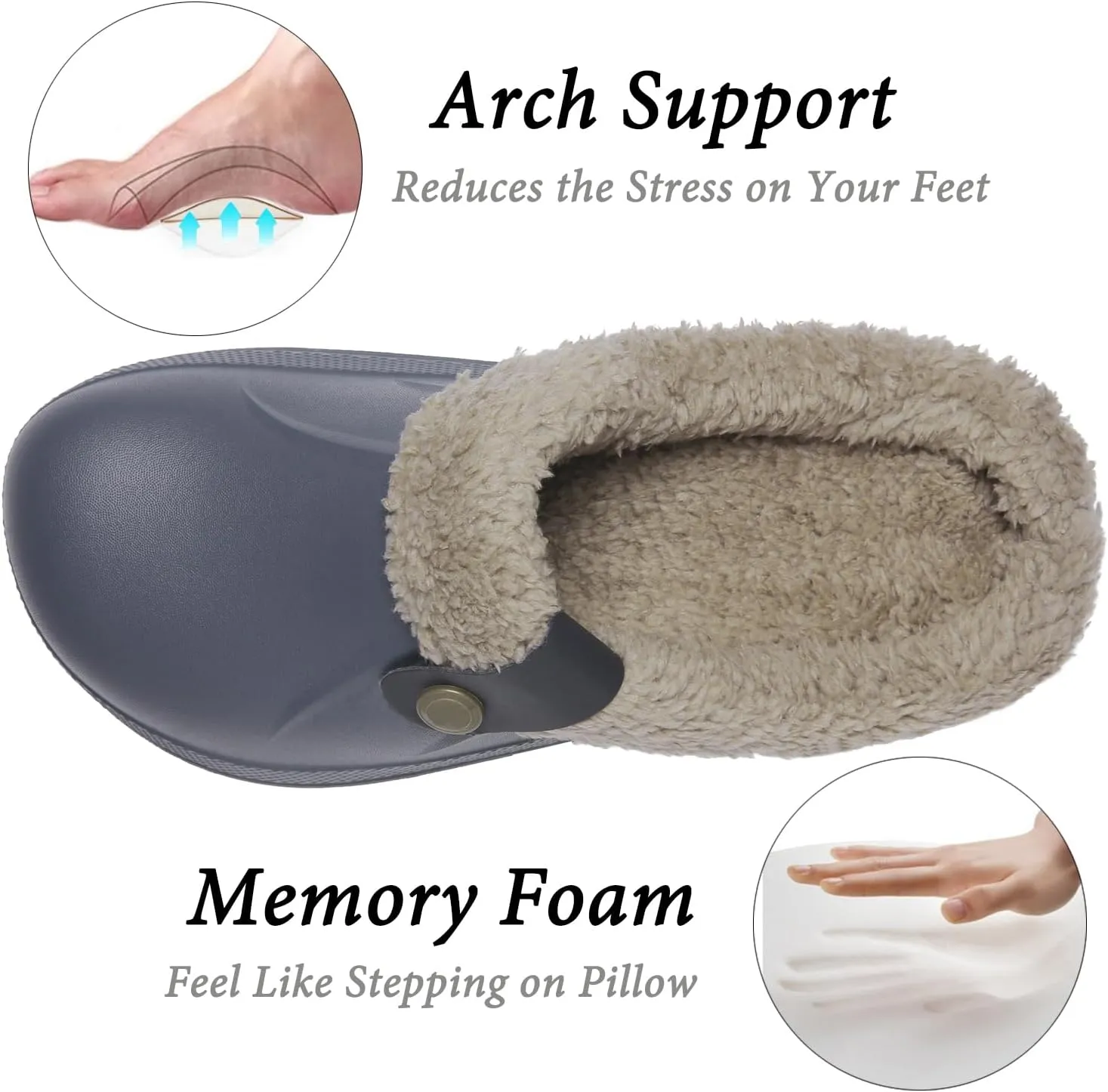 ChayChax Women and Men Fur Lined Clogs Memory Foam Warm Fuzzy Slippers Winter Waterproof Indoor Outdoor Slipper