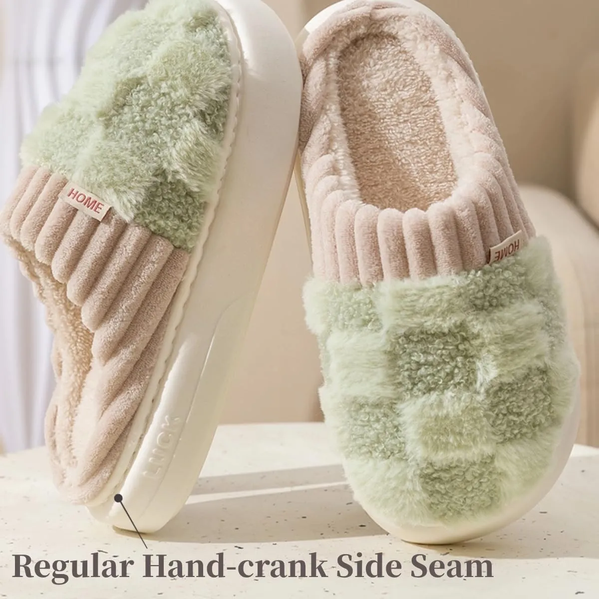 Checkered Slipper House Slippers for Women Men Plush Warm Fuzzy Slippers Flyffy Bedroom Shoes Indoor Slip On