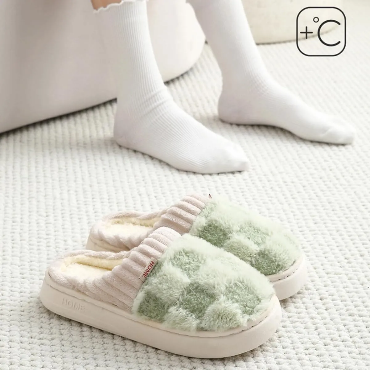 Checkered Slipper House Slippers for Women Men Plush Warm Fuzzy Slippers Flyffy Bedroom Shoes Indoor Slip On