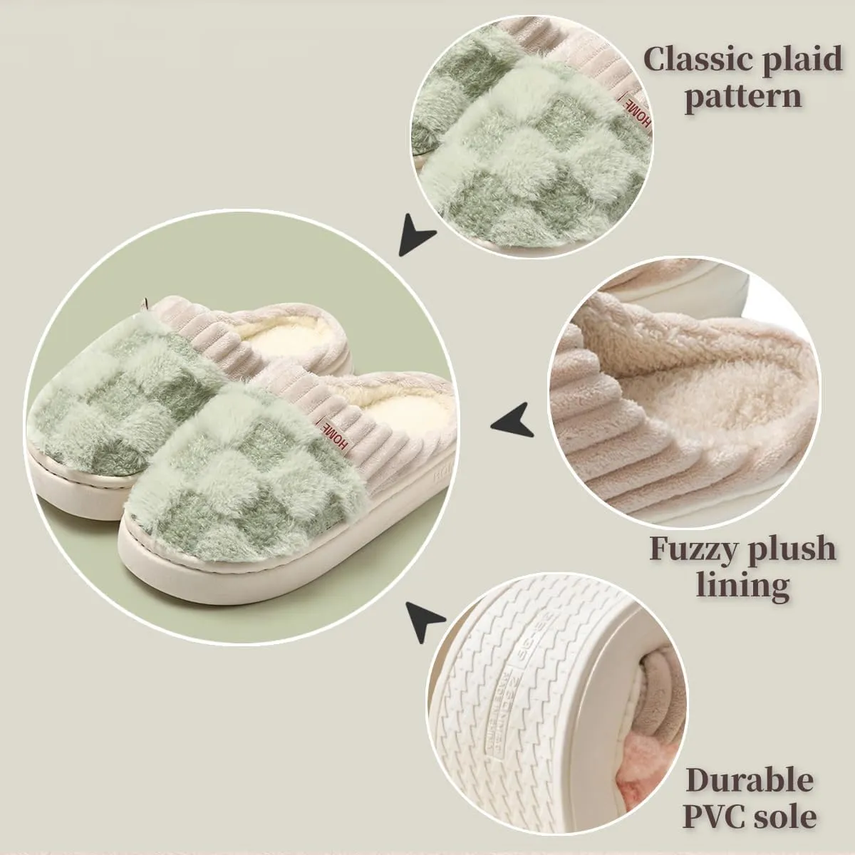 Checkered Slipper House Slippers for Women Men Plush Warm Fuzzy Slippers Flyffy Bedroom Shoes Indoor Slip On