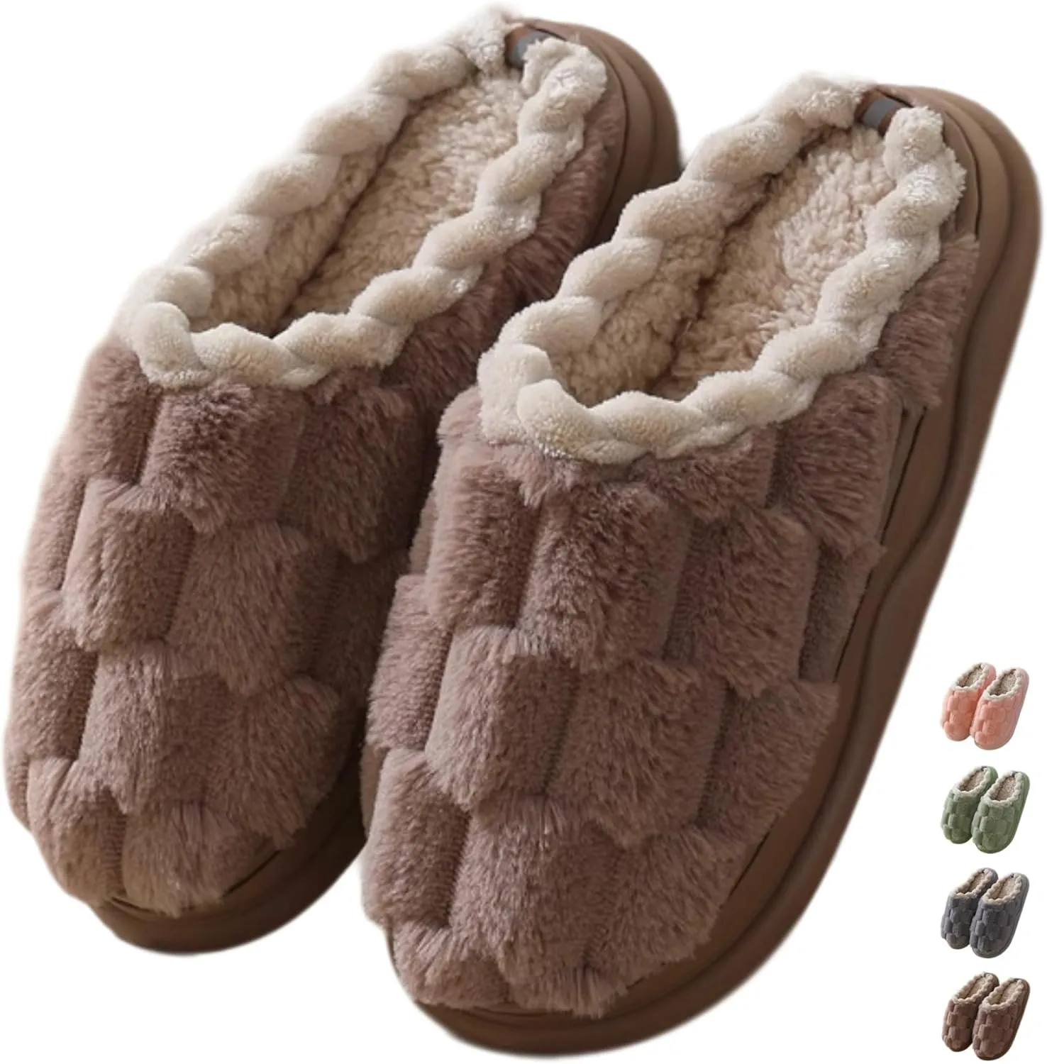 Checkered Slippers for Women Men Soft Fleece House Home Slipper Winter Warm Plush Bedroom Shoes Non-Slip Thickened Sole