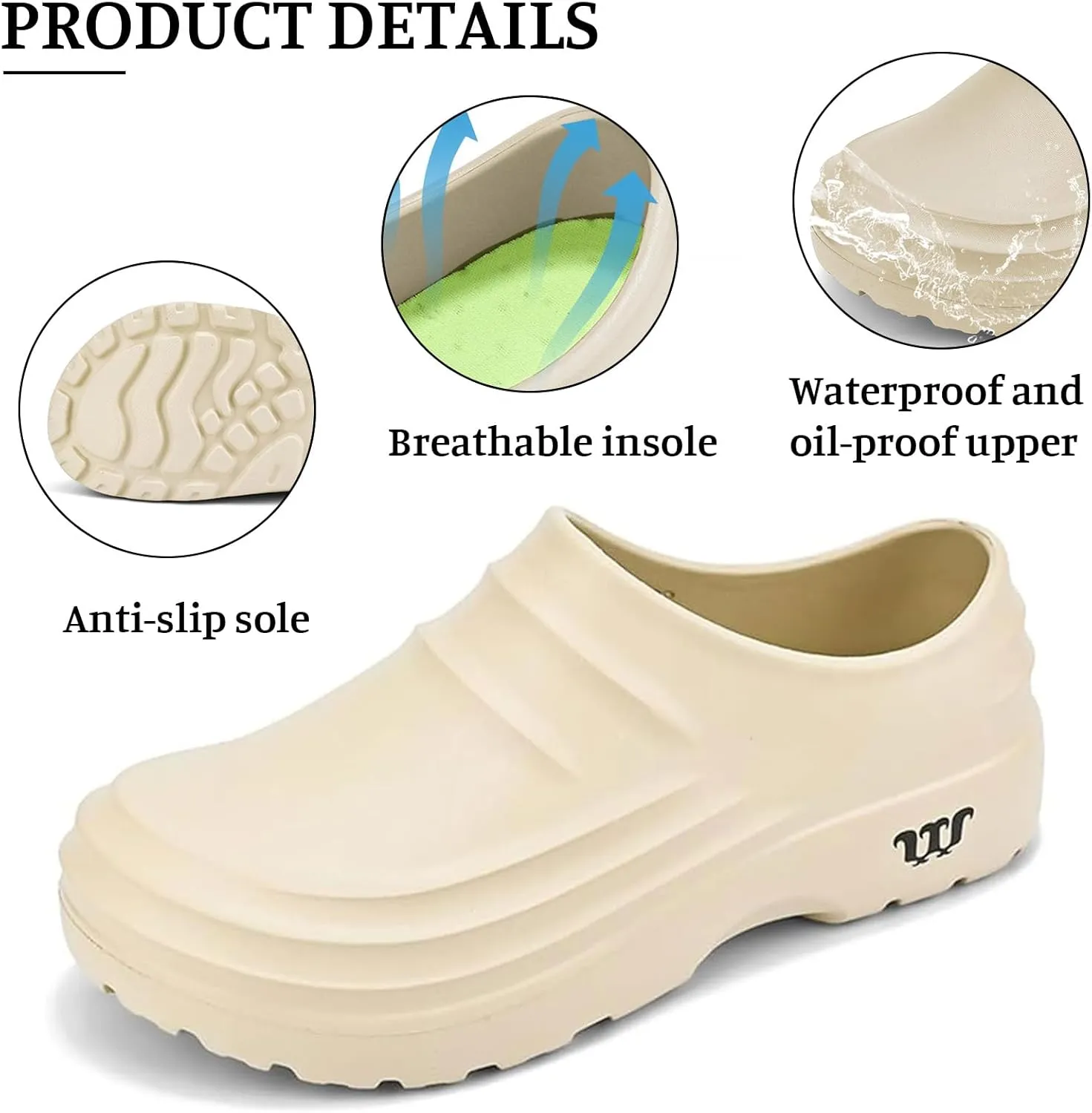 Chef Shoes for Men Women,Oil Resistant Waterproof Arch Support Clogs,Lightweight Breathable Kitchen Shoes Wide Toe Box Beach Slippers,Quick Dry Slip-on Garden Clogs with Removable Cushion Footbed