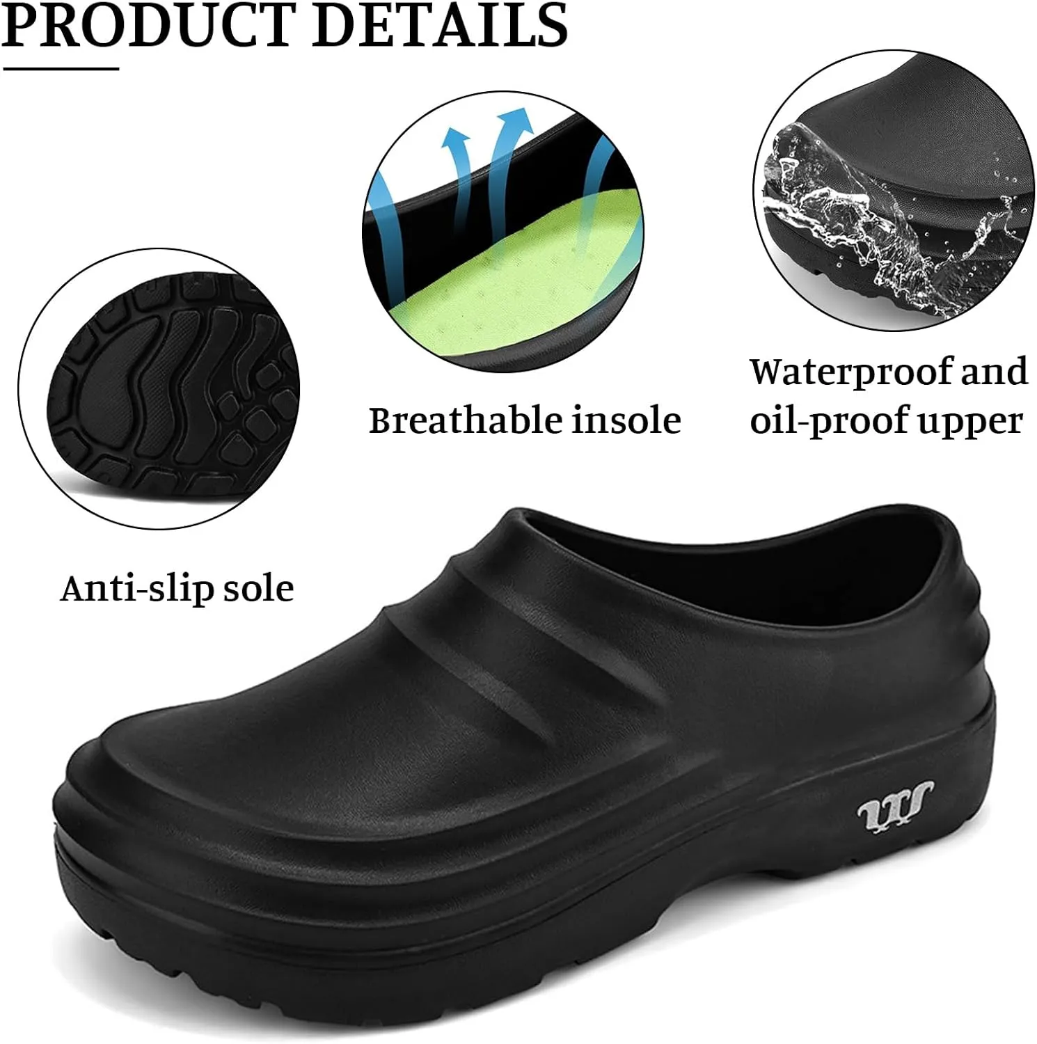 Chef Shoes for Men Women,Oil Resistant Waterproof Arch Support Clogs,Lightweight Breathable Kitchen Shoes Wide Toe Box Beach Slippers,Quick Dry Slip-on Garden Clogs with Removable Cushion Footbed