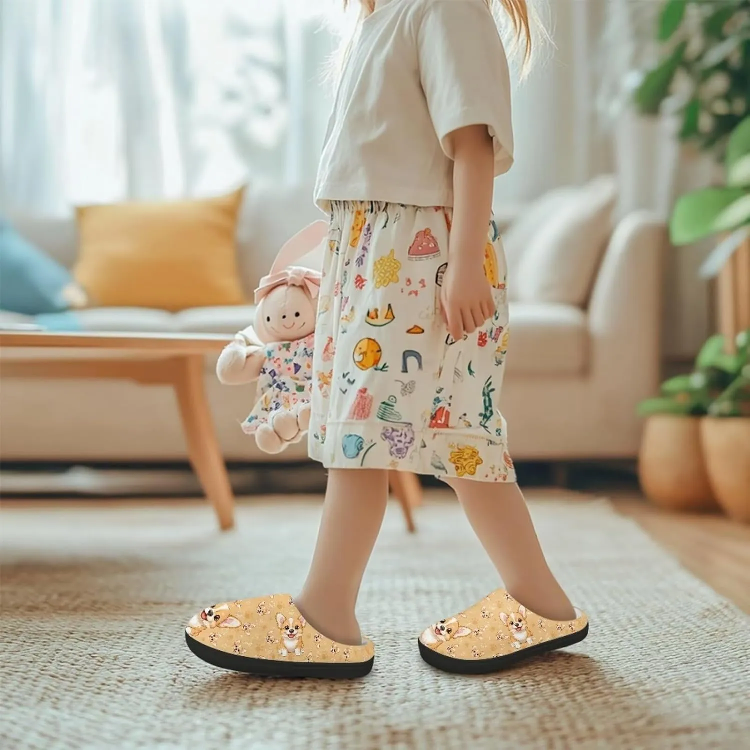 Children's Plush Slippers Cozy Plush Slip-on House Shoes with Memory Foam Warm Winter Kids Non-Slip Indoor Slipper