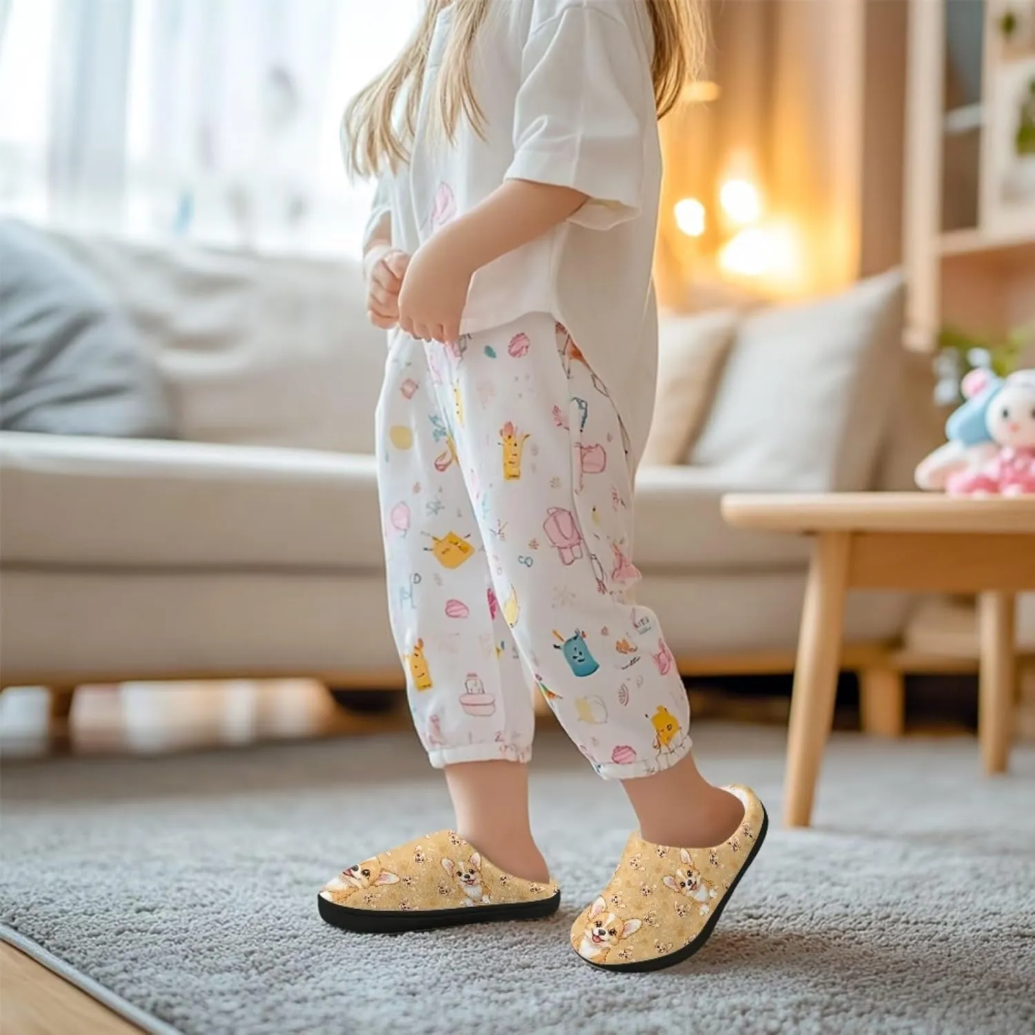 Children's Plush Slippers Cozy Plush Slip-on House Shoes with Memory Foam Warm Winter Kids Non-Slip Indoor Slipper