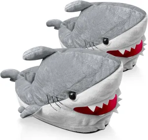 Chomping Shark Plush Slippers, Grey/White,