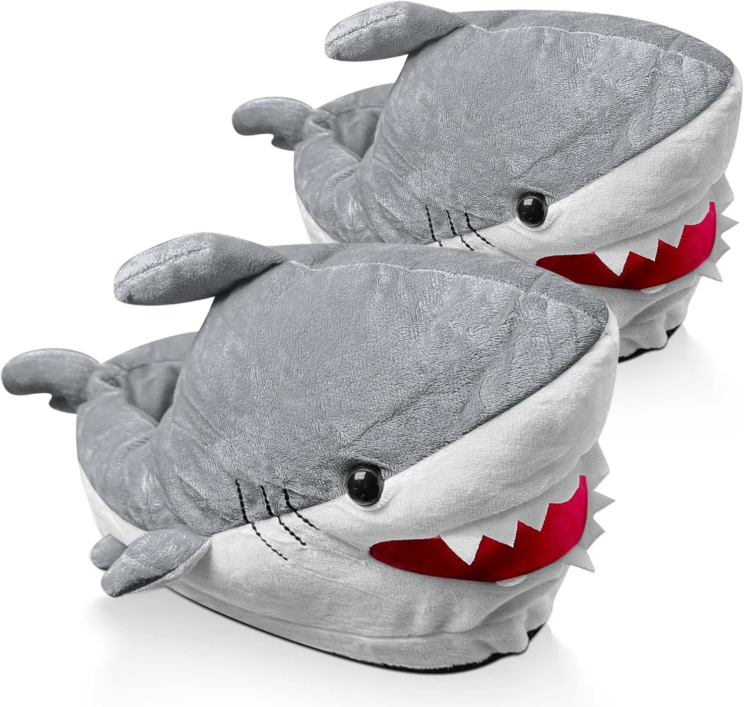 Chomping Shark Plush Slippers, Grey/White,