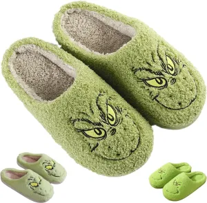 Christmas Cartoon Slippers - Funny, Comfy, Warm Winter Home Slippers - Cute Plush Green Gifts