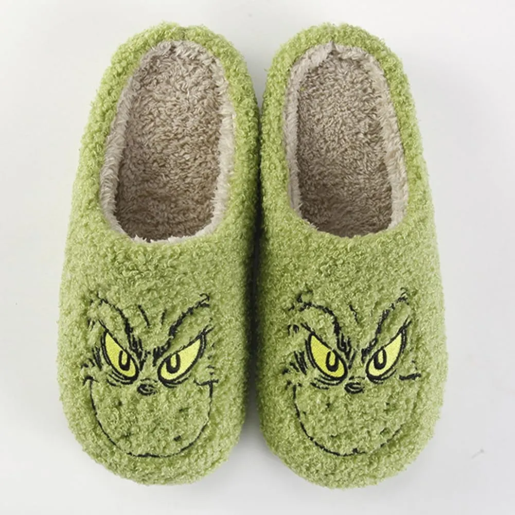 Christmas Cartoon Slippers - Funny, Comfy, Warm Winter Home Slippers - Cute Plush Green Gifts
