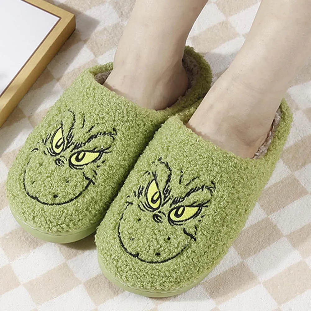 Christmas Cartoon Slippers - Funny, Comfy, Warm Winter Home Slippers - Cute Plush Green Gifts