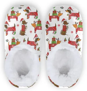 Christmas Dachshund Dogs Pup Home Winter Slippers Spa Travel House Slipper Soft Memory Foam Slipper Non Slip for Women Men Hotel Bedroom Shoes Slippers M