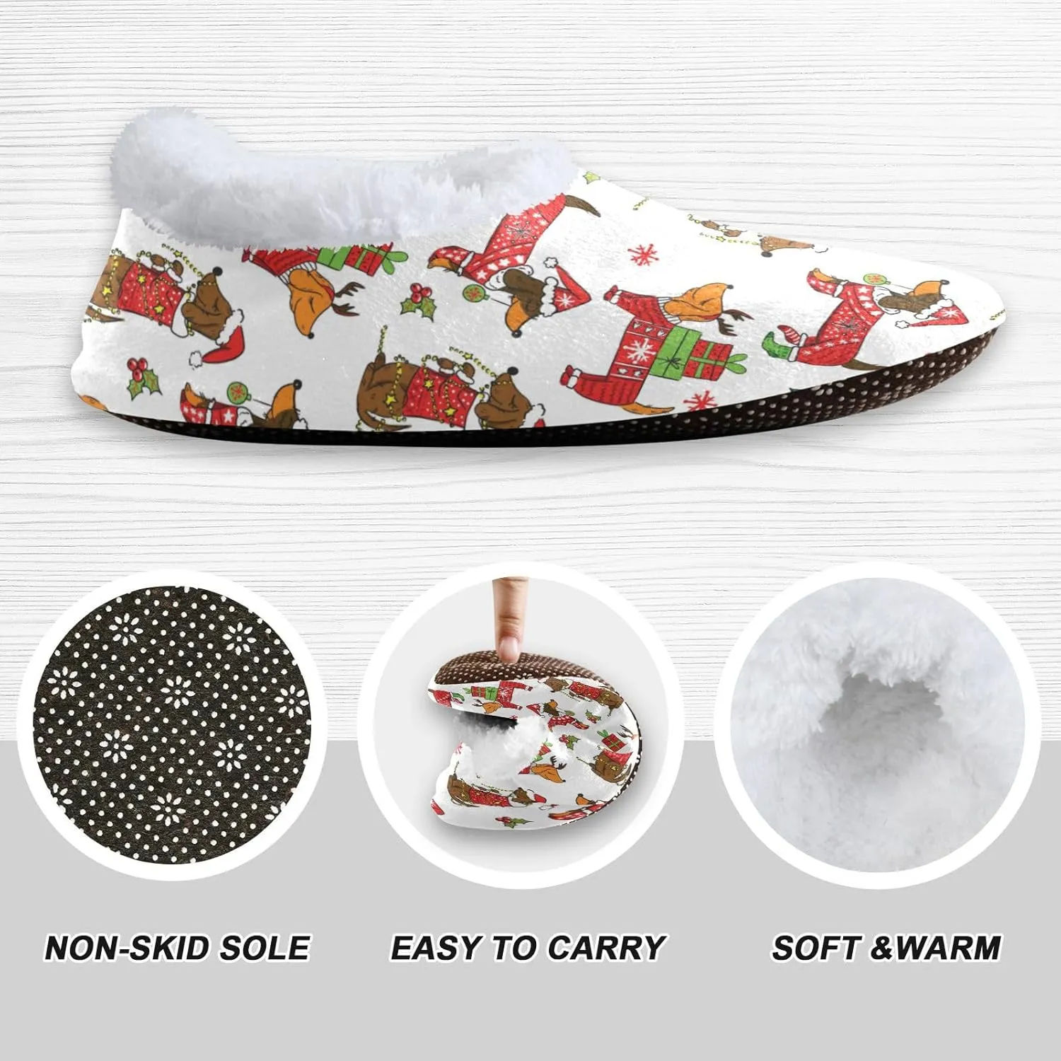 Christmas Dachshund Dogs Pup Home Winter Slippers Spa Travel House Slipper Soft Memory Foam Slipper Non Slip for Women Men Hotel Bedroom Shoes Slippers M