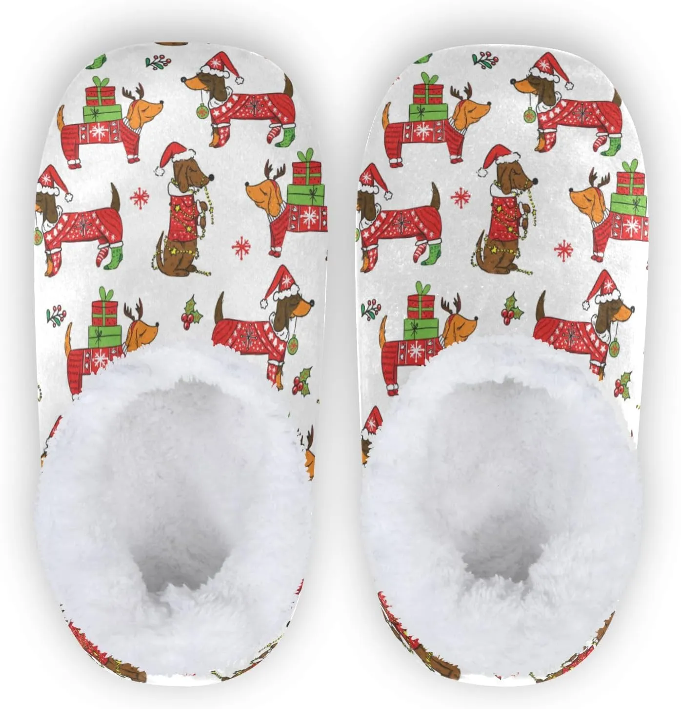 Christmas Dachshund Dogs Pup Home Winter Slippers Spa Travel House Slipper Soft Memory Foam Slipper Non Slip for Women Men Hotel Bedroom Shoes Slippers M