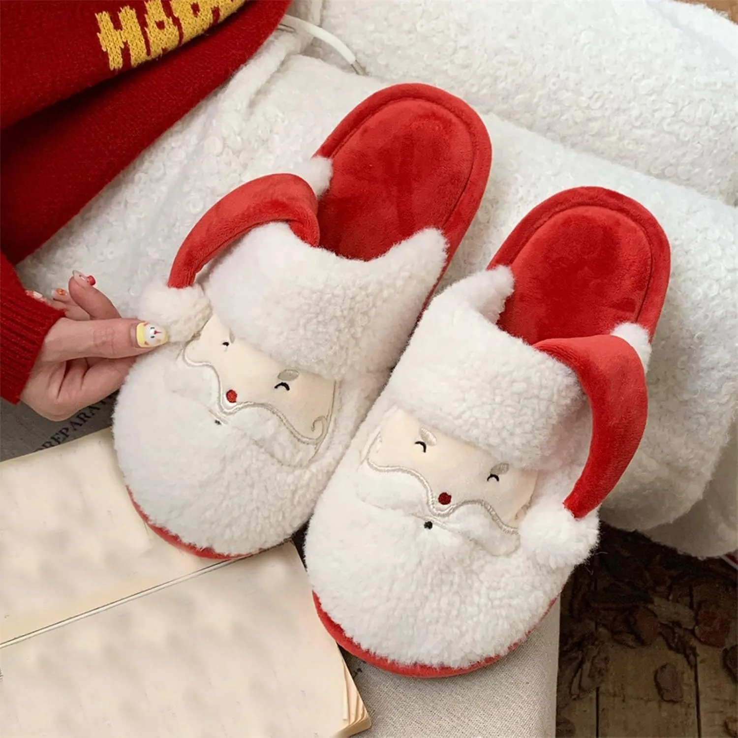 Christmas Slippers for Women Matching Family Holiday Christmas Reindeer and Turkey Scuff Slipper