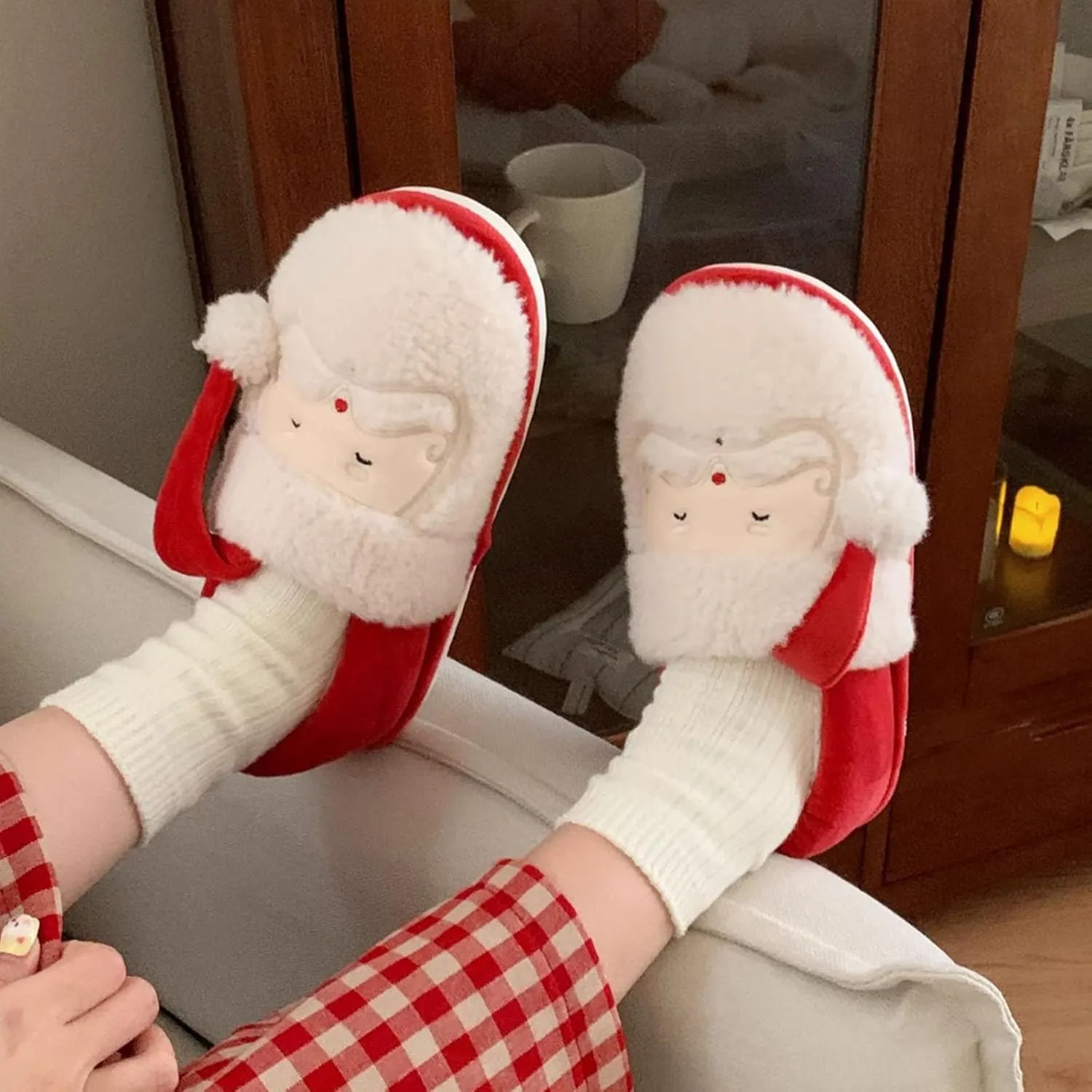 Christmas Slippers for Women Matching Family Holiday Christmas Reindeer and Turkey Scuff Slipper