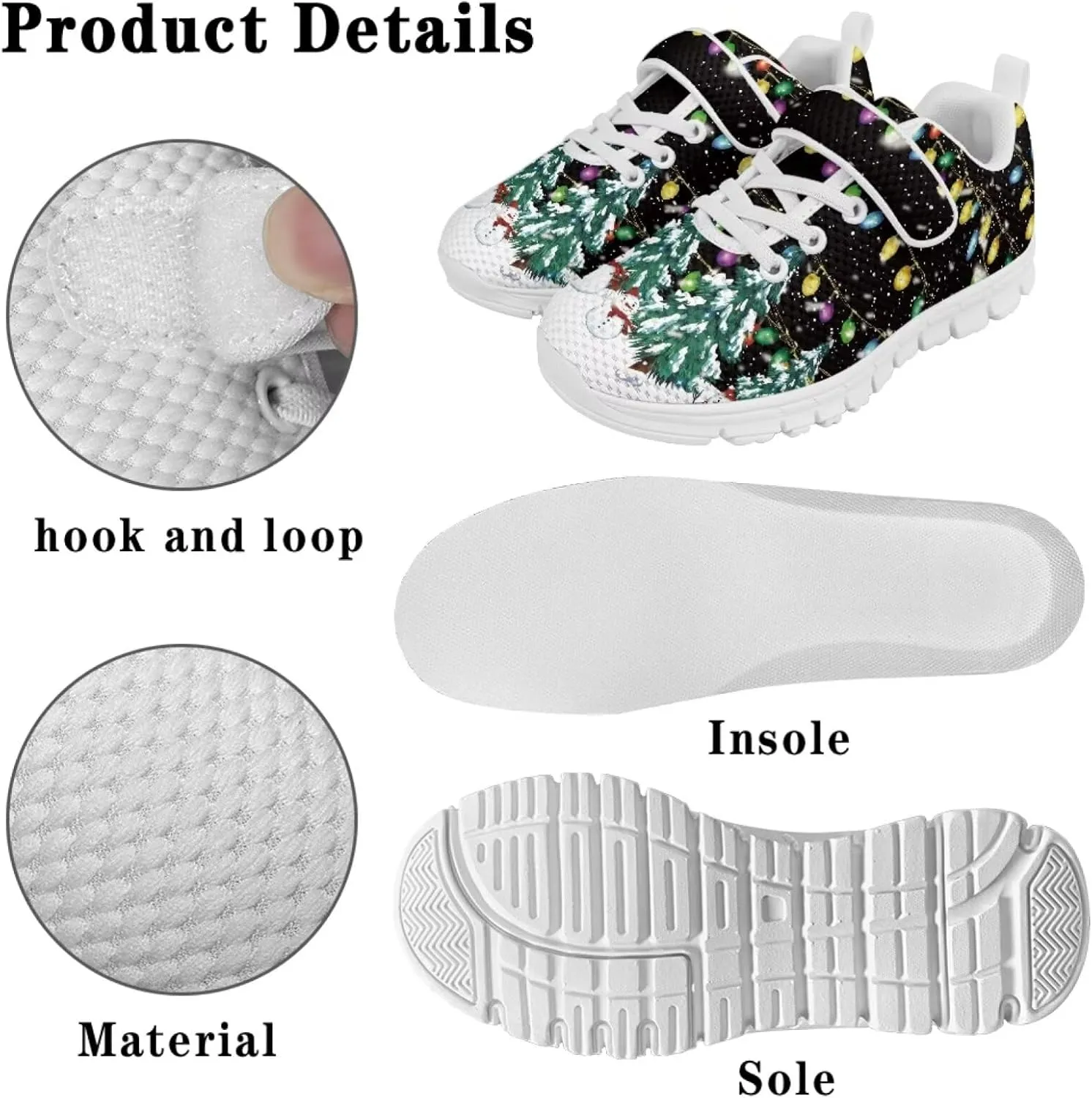 Christmas Sneakers for Boys Girls Non Slip Breathable Athletic Walking Shoes Kids Single Buckle Mesh Sneaker