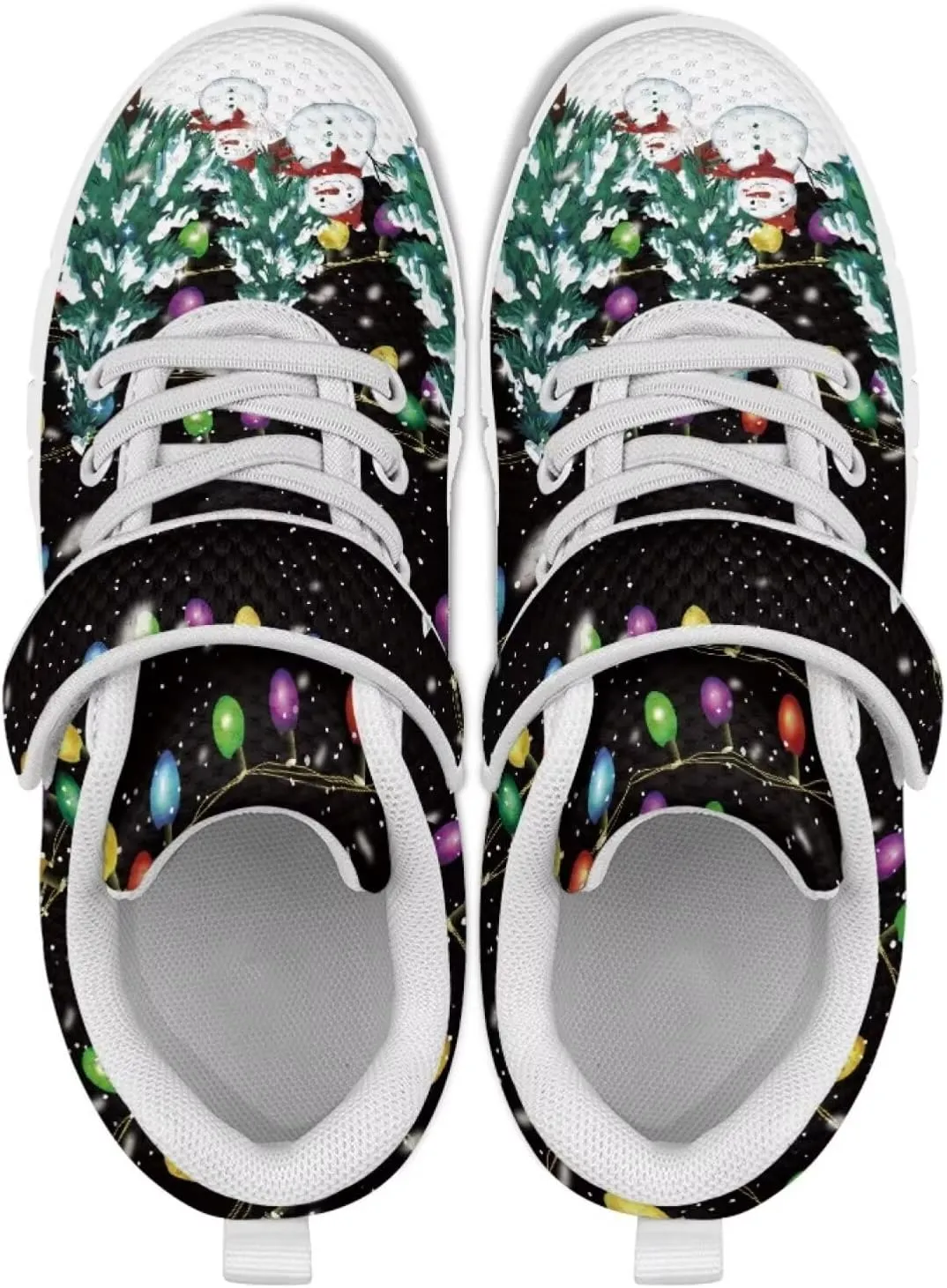 Christmas Sneakers for Boys Girls Non Slip Breathable Athletic Walking Shoes Kids Single Buckle Mesh Sneaker