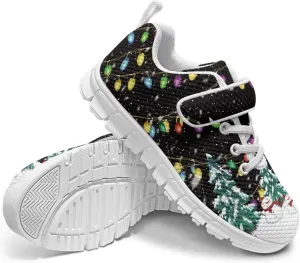 Christmas Sneakers for Boys Girls Non Slip Breathable Athletic Walking Shoes Kids Single Buckle Mesh Sneaker