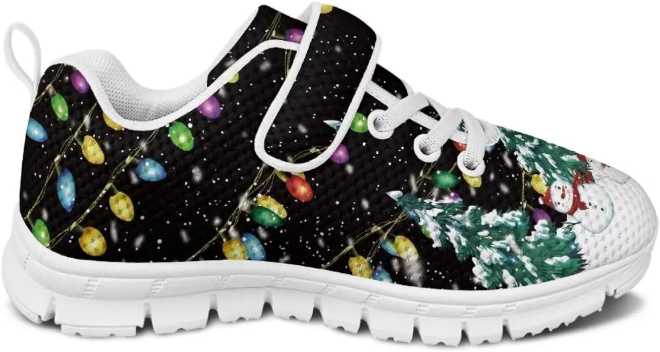 Christmas Sneakers for Boys Girls Non Slip Breathable Athletic Walking Shoes Kids Single Buckle Mesh Sneaker