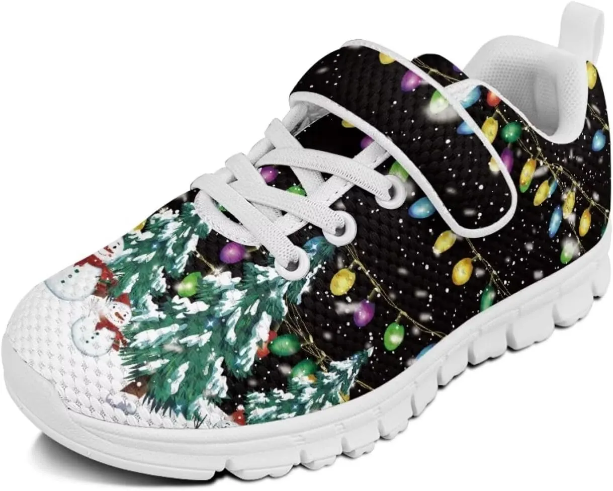 Christmas Sneakers for Boys Girls Non Slip Breathable Athletic Walking Shoes Kids Single Buckle Mesh Sneaker