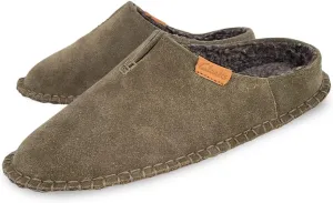 Clarks Mens Open Back Suede Leather Slipper With Heavy Stitching - Plush Sherpa Lining - Indoor Outdoor House Slippers For Men (12 M US, Sage)