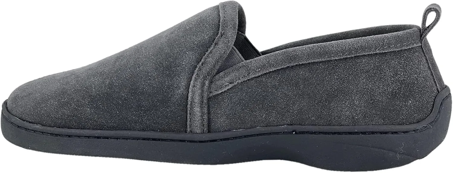 Clarks Mens Suede Leather Twin Gore Slipper SH20680 - Plush Faux Fur Lining Indoor Outdoor House Slippers For Men M US