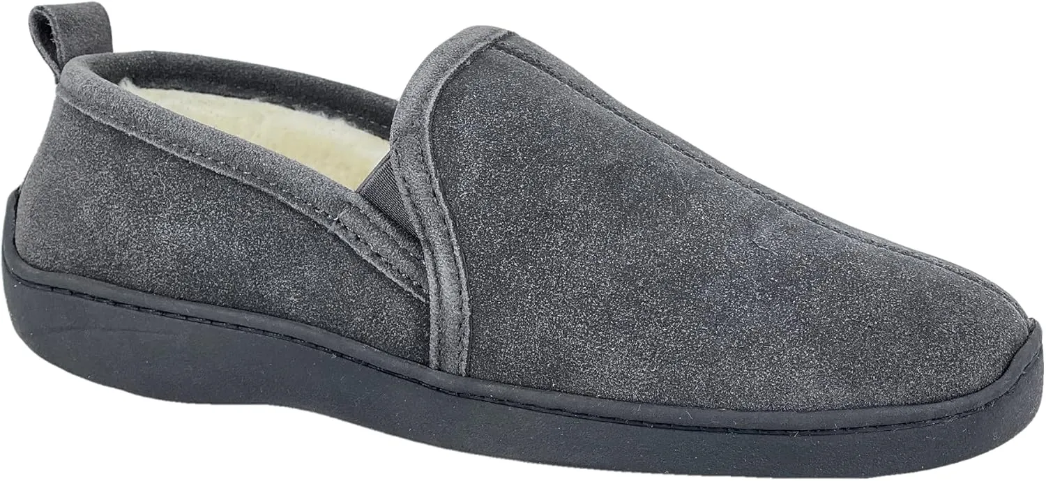 Clarks Mens Suede Leather Twin Gore Slipper SH20680 - Plush Faux Fur Lining Indoor Outdoor House Slippers For Men M US