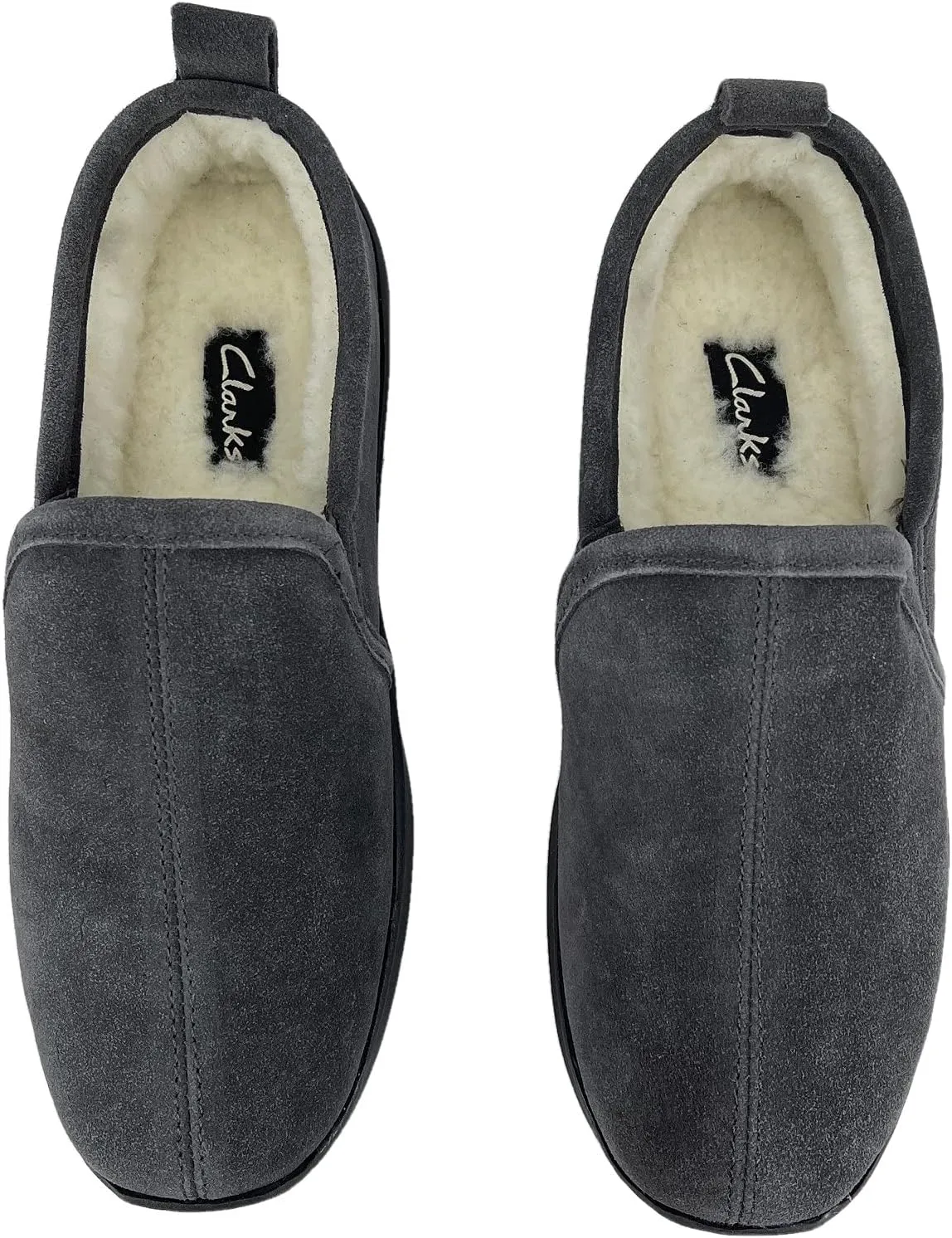 Clarks Mens Suede Leather Twin Gore Slipper SH20680 - Plush Faux Fur Lining Indoor Outdoor House Slippers For Men M US