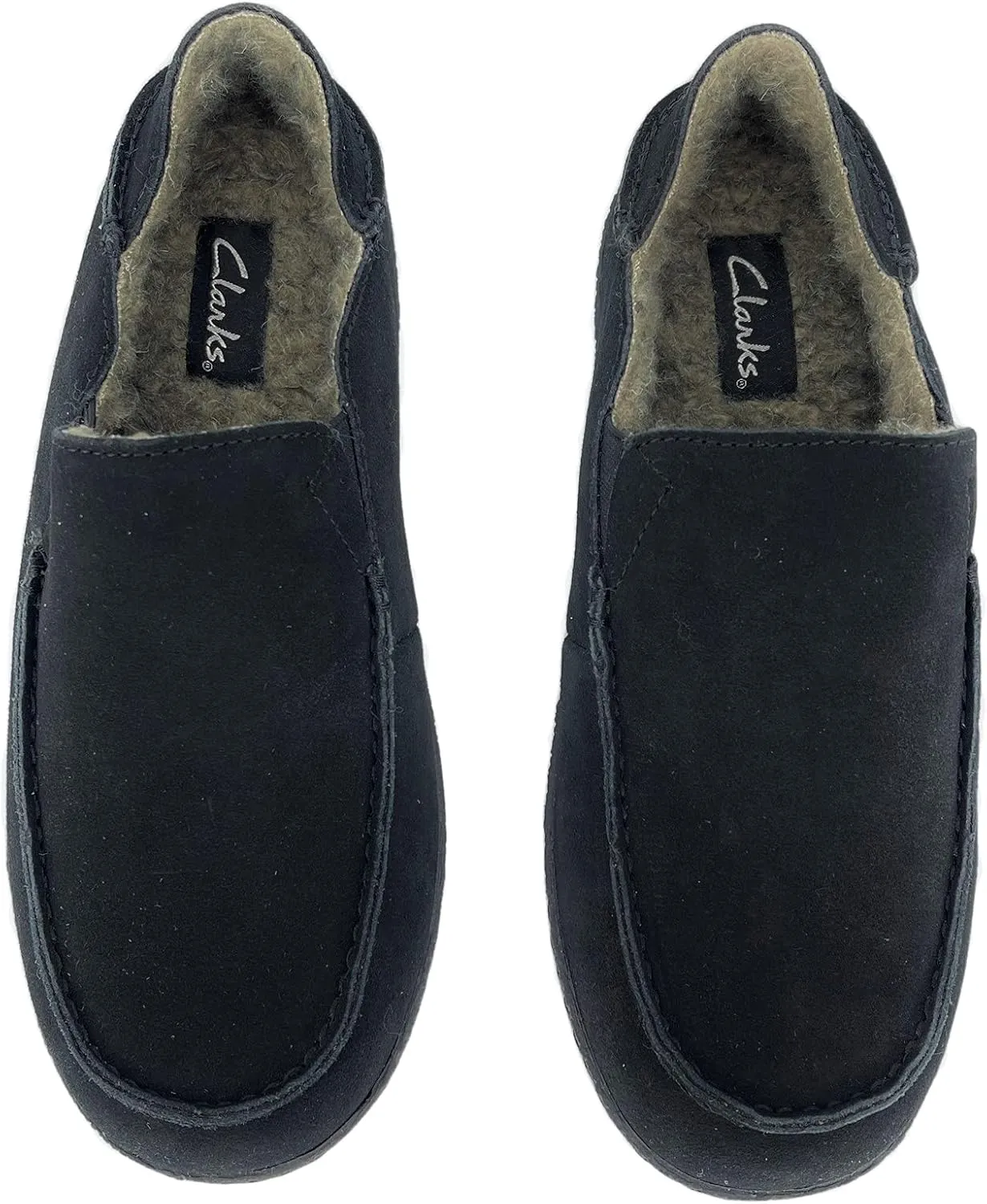 Clarks Mens Suede Slipper With Collapse Heel and Twin Gore JMH2043 - Warm Plush Faux Sherpa Lining - Indoor Outdoor House Slippers For Men
