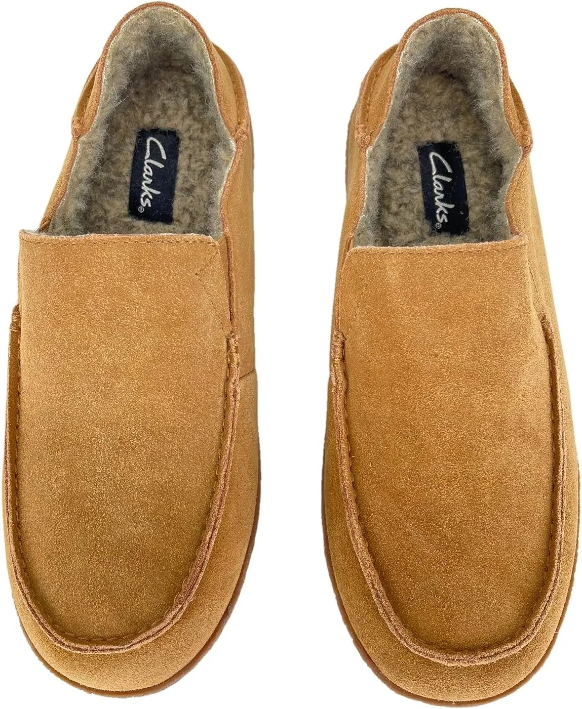 Clarks Mens Suede Slipper With Collapse Heel and Twin Gore JMH2043 - Warm Plush Faux Sherpa Lining - Indoor Outdoor House Slippers For Men