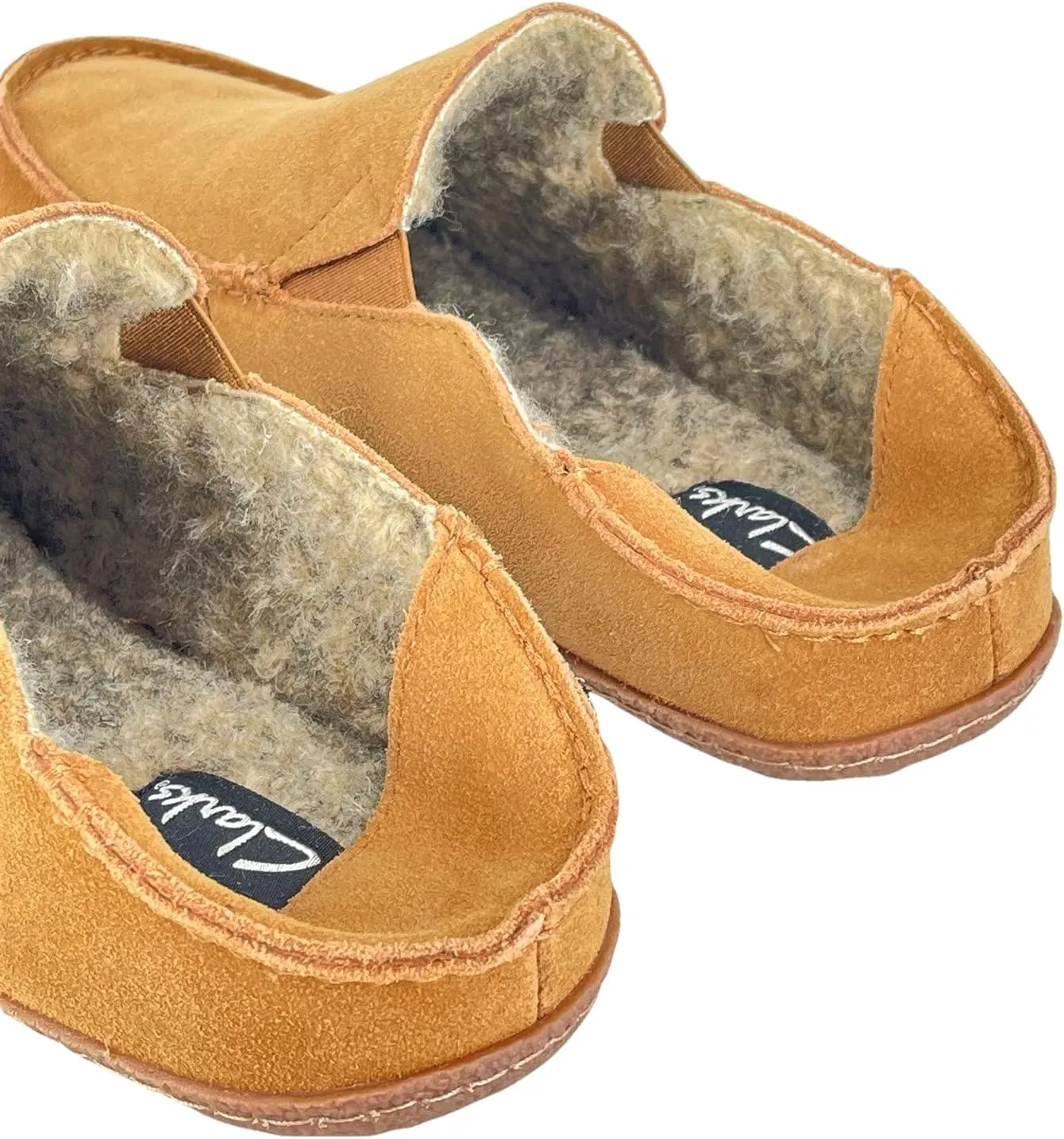 Clarks Mens Suede Slipper With Collapse Heel and Twin Gore JMH2043 - Warm Plush Faux Sherpa Lining - Indoor Outdoor House Slippers For Men