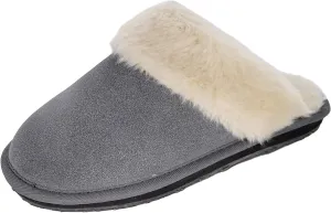 Clarks Womens Open Back Suede Leather Comfort Clog Slipper JMS0583C - Plush Faux Fur Trim - Indoor Outdoor House Slippers For Women (9 M US, Pewter)