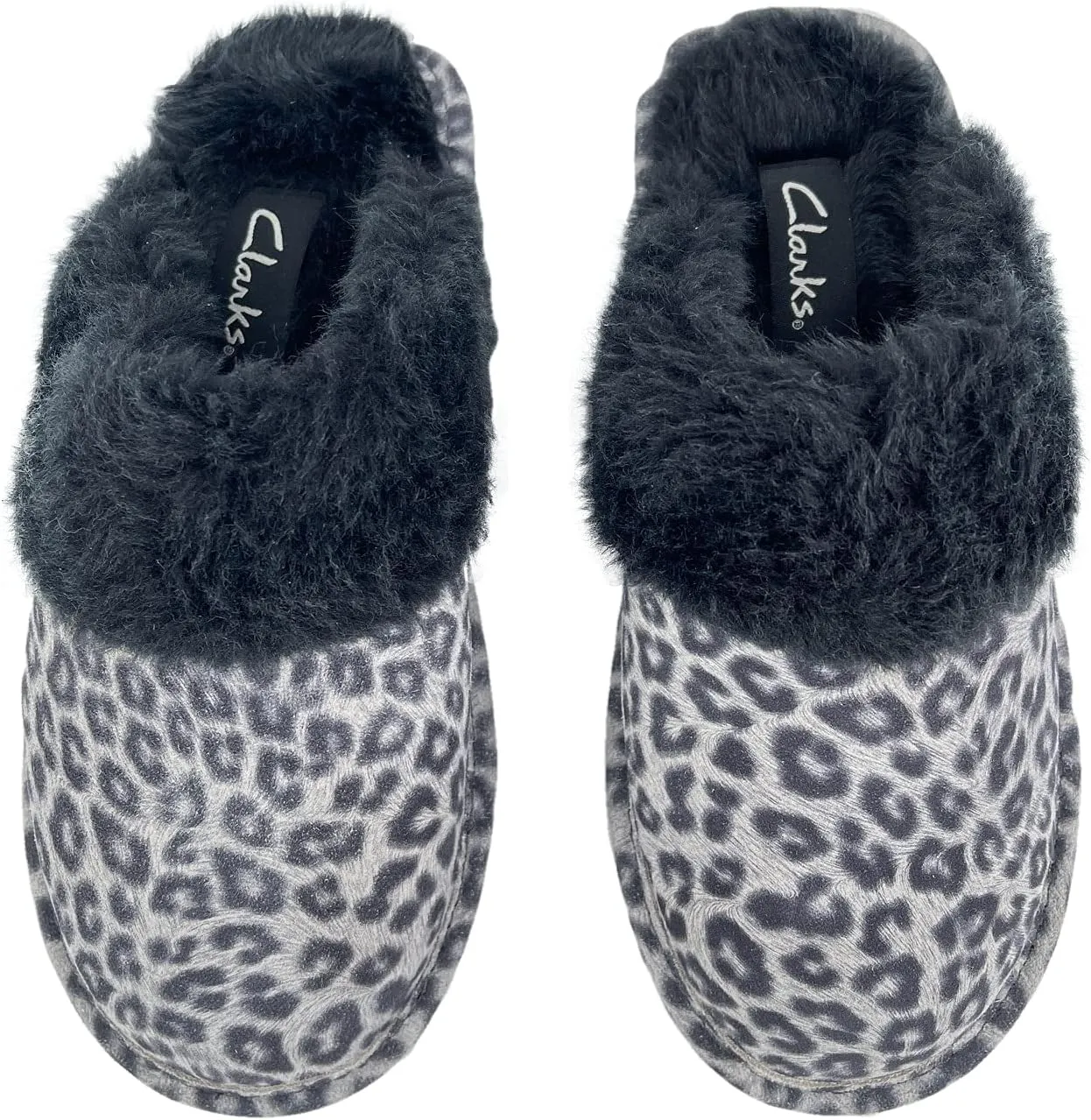 Clarks Womens Open Back Suede Leather Comfort Clog Slipper JMS0583C - Plush Faux Fur Trim - Indoor Outdoor House Slippers For Women