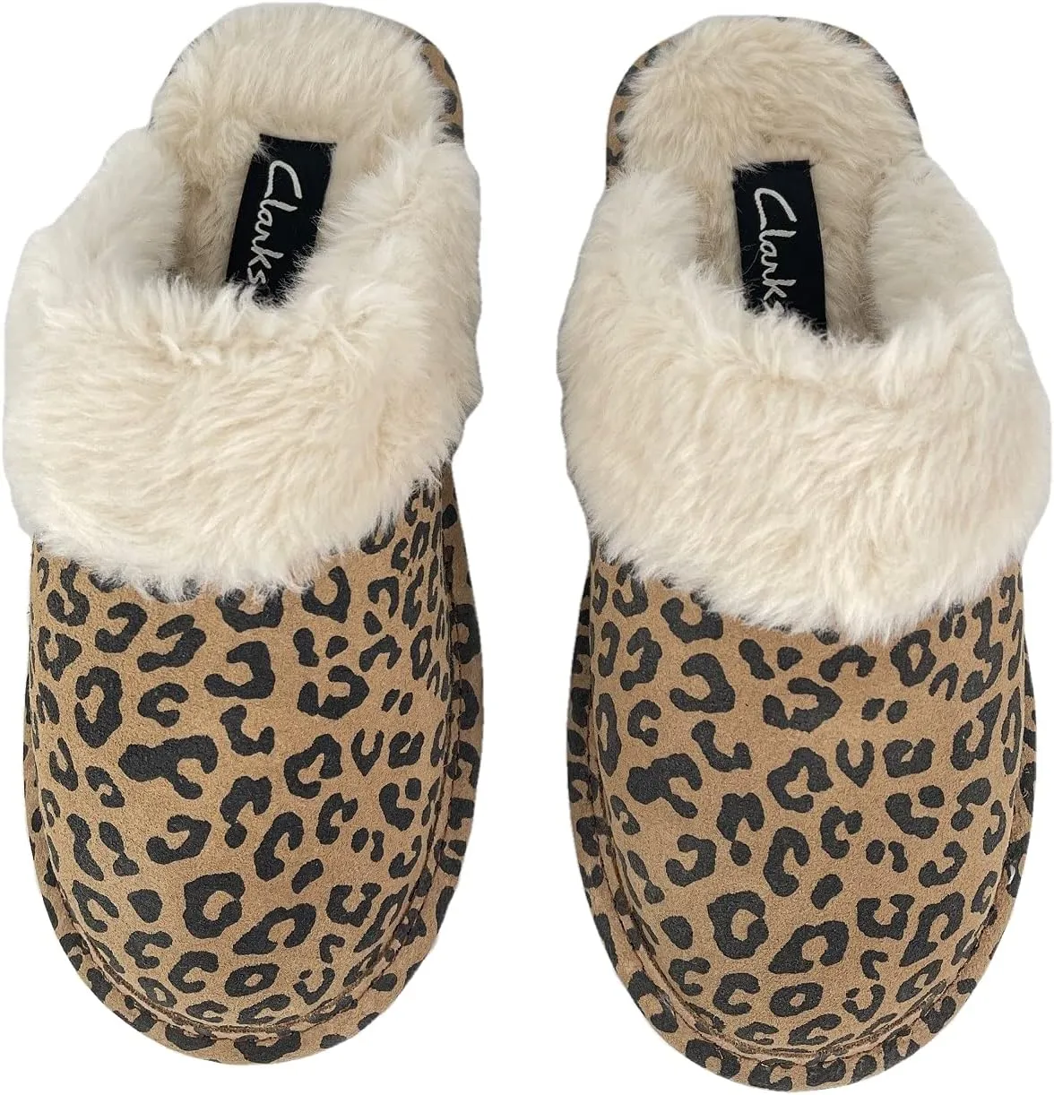 Clarks Womens Open Back Suede Leather Comfort Clog Slipper JMS0583C - Plush Faux Fur Trim - Indoor Outdoor House Slippers For Women
